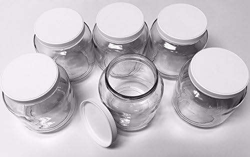 PACK OF SIX - HALF GALLON GLASS JARS - WHITE PLASTIC LIDS - Made in USA