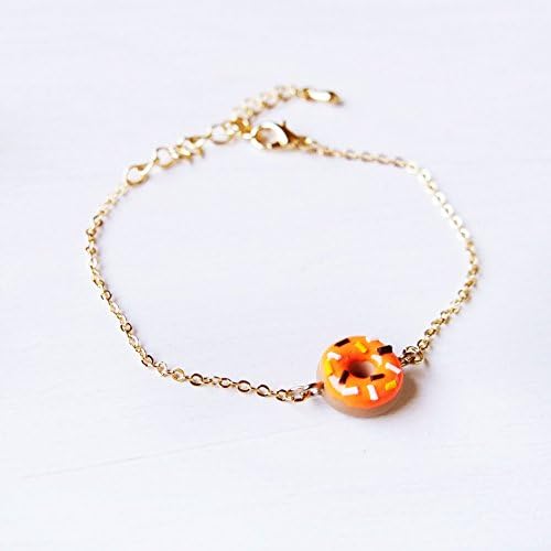 Elfi Handmade Cute Mini Pumpkin Donuts Bracelet, Orange Food Jewelry, Halloween Bracelet, Doughnut Charm, Inedible Food,Kawaii,best selling