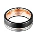 TUSEN JEWELRY Tungsten Carbide Wedding Band 8mm Rose Gold Line Ring Black and Silver Brushed Comfort Fit