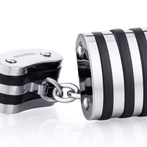 Unique Black Stripe Polished Titanium Chain Style Mens Cufflinks