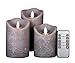 Kitch Aroma Set of 3 Assorted Grey/Brown/Black flameless Candles 3 x 4/5/6inch Battery Operated LED Pillar Candles with Moving Flame for Halloween Thanksgiving Christmas Home Decor