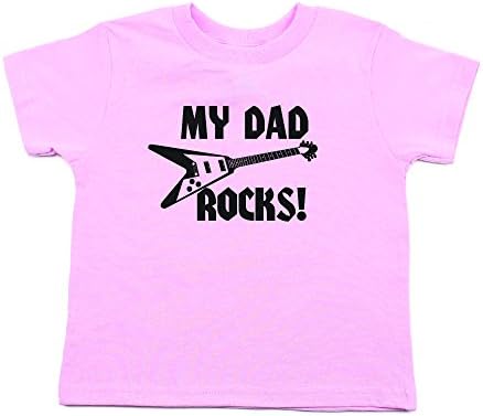 Crazy Baby Clothing Father's Day My Dad Rocks! Guitar Toddler Short Sleeve T-Shirt In Light Pink, 4T