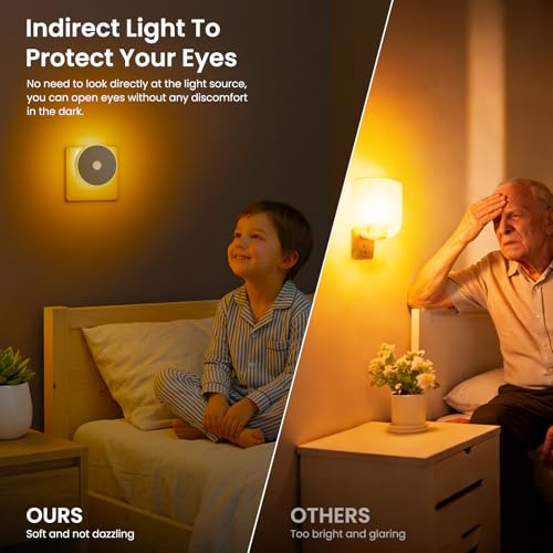 Children's Night Light 2 Pcs with Motion Sensor, Children's Night Light Adjustable Brightness Plug, 3 Modes (AUTO/ON/OFF), Night Light with Backlight for Children/Hallway/Bedroom- Amber