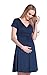 Happy Mama. Women's Maternity Jersey Flare Baby Shower Dress Short Sleeves. 108p (Navy, US 8, L)