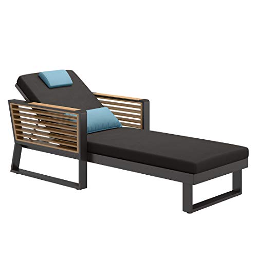 OUTLIV. New York Loungeliege, Gartenliege mit Aluminium Kufen-Gestell und Polster aus Olefin Anthrazit/Hellblau – Bild 3