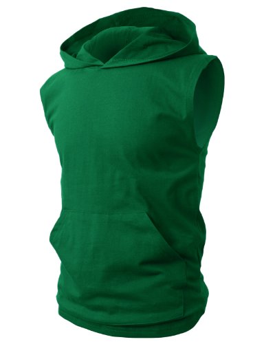 H2H Mens Cotton Hooded Sleeveless T-shirts Tank Top GREEN US M+/Asia XL (JPSK06)