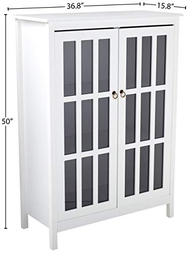 Target Marketing Systems Portland Collection Contemporary Tall China Kitchen Cabinet with Glass Cabinet and Two Shelves, White/Gray - Thumbnail 6