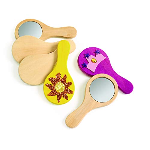 Colorations DIY Mini Wooden Handled Mirrors, Ready to Decorate, for Kids, Safe Acrylic, No Glass, Customize, Personalize, Set of 12, Arts & Crafts, Craft Project
