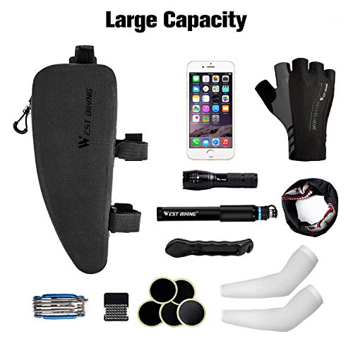 WESTGIRL Bicycle Top Tube Storage Bag, Waterproof Triangle Bike Handlebar Front Frame Pouch Large Capacity Lightweight Pack Road Mountain Cycling Accessories (Black)