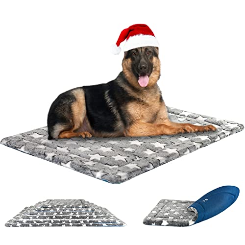 KROSER 24"/30"/36"/42"/48"/54" Dog Bed Reversible Mat (Warm & Cool) Stylish Pet Mat Pad High Density Foam Machine Washable Pet Bed for Dogs 25lbs-130lbs