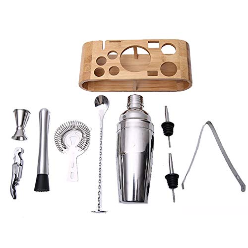 NXYJD 9 stücke stilvolle Bambus Stand Cocktail Shaker Set rutschfeste multifunktions bar Tool weinemixer Bartending kit… – Bild 3
