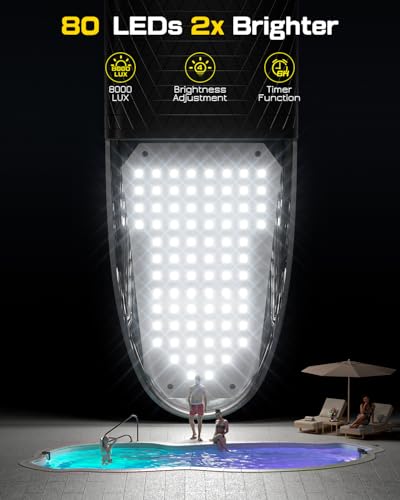 Extra Large Solar Pool Lights for Inground & Above Ground Pools, 80 LED RGBIC Underwater Pool Lights with Remote, Dual-Color Lighting, 10 Colors & 7 Modes, Solar & USB Rechargeable, IP68 Waterproof