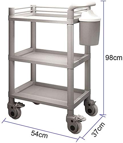 CART Household Medical Utility Carts Hand Trucks 3 Tier Medical Instruments Rolling Cart with Handle Dirt Bucket, Abs Beauty Salon Trolley with Brake Wheel, 100Kg Load, 98Cm Height Mobile Tool Cart