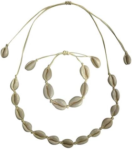Yaseking Natural Shell Necklace, White Turquoise Adjustable Rope Seashell Pearl Necklace Bracelet Gift Birthday Valentine Day