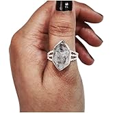 Natural Herkimer Diamond Ring, Rough Herkimer Diamond Ring, 3 Doted Band, 925 Sterling Silver, Womens Ring, Christmas, Thanksgiving, Handmade, Statement Jewelry, Raw Gemstone Jewelry