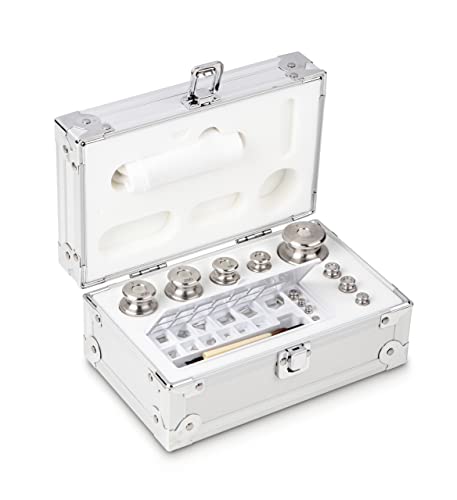 KERN Edelstahl Feingedreht F2 Gewichtssatz, Knopfform, Aluminiumetui, 1mg-500g, 24 pcs.