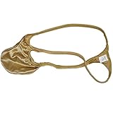 JAXFSTK Men's Silky Thongs String Bulge Pouch Shiny T-back Guys Underwear Mini Bikini Pants Gold XL