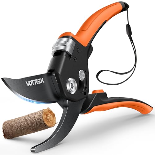 VOTREK® 8.5" Garden Secateurs for Weak Hands, Professional Bypass Pruner | Patented Stepless Handle, Japanese SK5 Blades, Heavy Duty Pruning Shears, Gardening Scissors for Grass, Branches & Stems