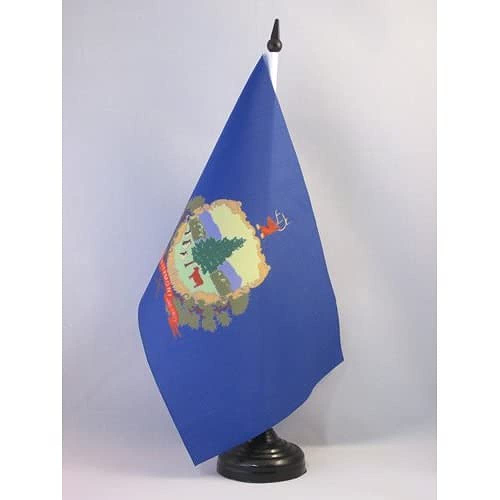 AZ FLAG Vermont Table Flag 5'' x 8'' - US state of Vermont Office Decoration 100% Polyester 21 x 14 cm - Mini Desk Flag with Pole and Black Plastic Base