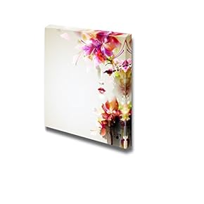 Canvas Prints Wall Art - Beautiful Fashion Women with Abstract Floral Elements | Modern Wall Decor/Home Art Stretched Gallery Wraps Giclee Print & Wood Framed. Ready to Hang - 12" x 12"