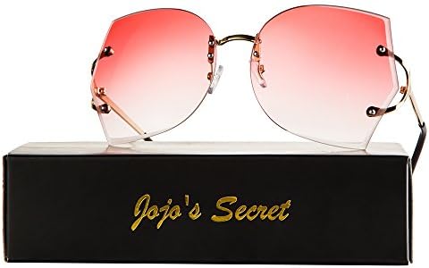 JOJO'S SECRET Oversized Rimless Sunglasses,Gradient Clear Lens Brand Designer Sunglasses JS019 (Gold/Gradient Pink, 2.56)