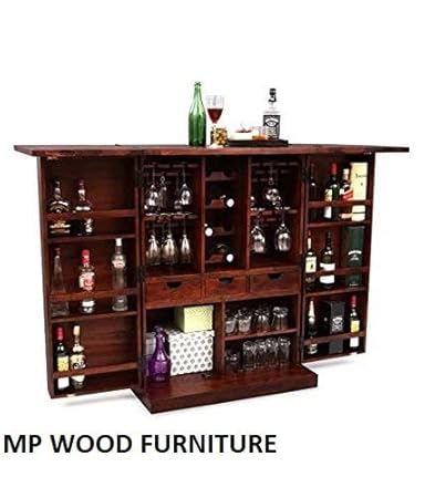 MP Wood Furniture Sheesham Solid Wood Altavista Diamond Bar Cabinet (Teak Finish)