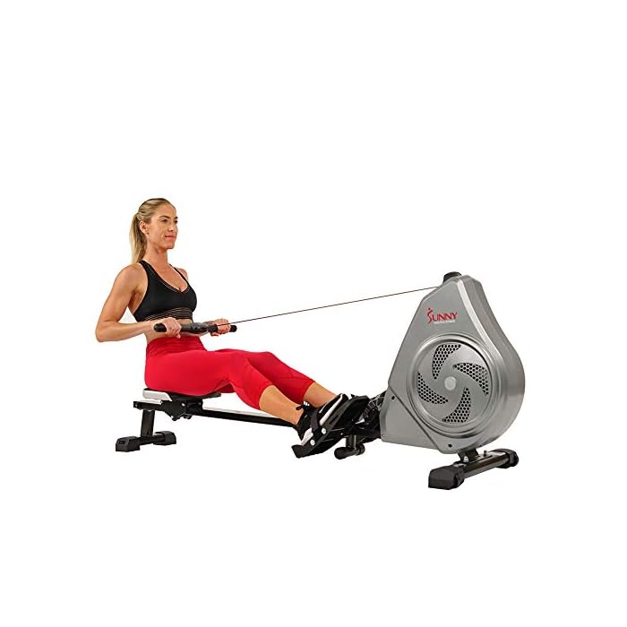 Sunny Health & Fitness Air Rowing Machine Rower with LCD Monitor, Tablet Holder, Dual