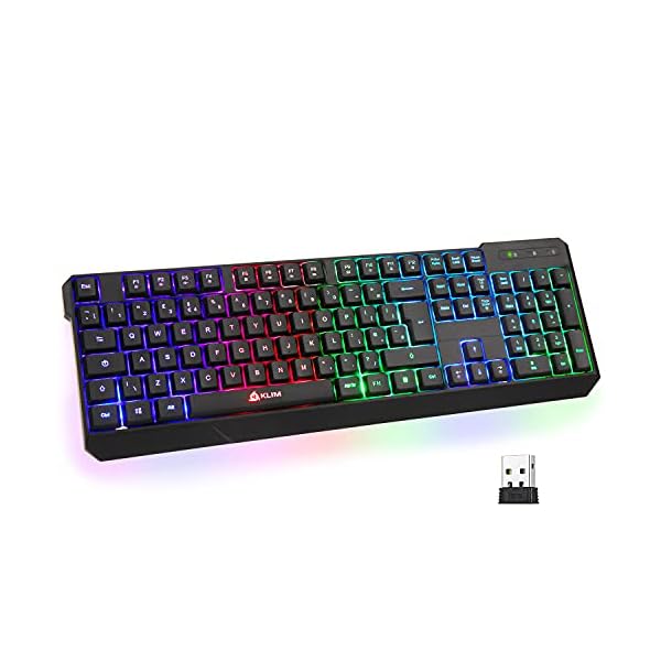 KLIM-Chroma-Wireless-Keyboard-UK-Layout-Slim-Durable-Ergonomic-Quiet-Waterproof-Silent-Keys-Backlit-Wireless-Gaming-Keyboard-For-Laptop-PC-Gamer-PS4-Mac-NEW-2021-VERSION-Black KLIM Chroma Wireless Keyboard UK Layout + New version 2023 + Slim, Durable, Ergonomic, Quiet, Waterproof, Silent Keys…
