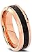 Tungsten Wedding Band Ring 6mm for Men Women Comfort Fit 18K Rose Gold Plated Plated Black Carbon Fiber Beveled Edge Polished