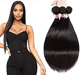 Luduna Brazilian Bundles Brazilian Virgin Straight Hair 3 Bundles Unprocessed Human Hair Wefts Hair Extensions Deal with Mixed Lengths 100% Human Hair Extensions (12 14 16, Natural Color)