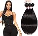 Luduna Brazilian Virgin Straight Hair 3 Bundles Unprocessed Virgin Hair with Mixed Lengths 100% Human Hair Extensions (12 14 16, Natural Color)