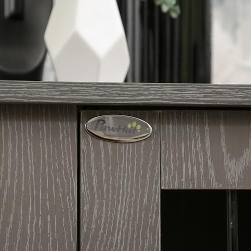 PawHut 45" L Dog Crate Furniture with Lockable Magnetic Door, Adjustable Feet, Indoor Dog Kennel End Table for Extra Large, Medium & Small Breeds, Grey