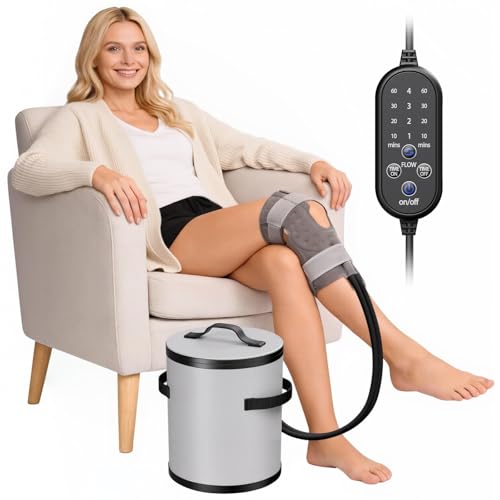 Máquina de crioterapia con temporizador programable – máquina de hielo portátil para rodilla postoperatoria, manguito y venda de enfriamiento reutilizables para cadera, tobillo y muslo