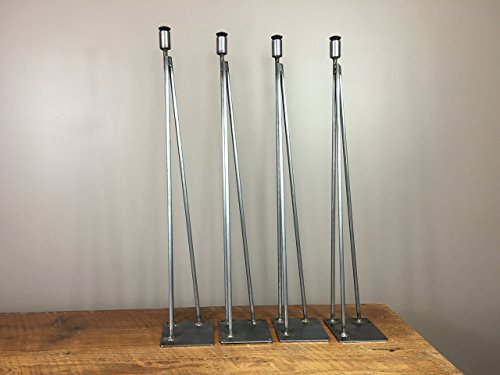 Hairpin Leg, Metal Table Leg Set of (4),Modern Industrial, 3-Rod Hairpin Leveling Legs - Raw Steel - 16 inch high to 40 inch high - FREE SHIPPING - Thumbnail 2