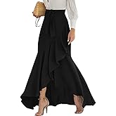 chouyatou Women's Casual Plaid Mermaid Maxi Skirt A Line Irregular Ruffle Hem Fishtail Long Skirt