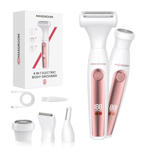 MAXGROOM 4 in 1 Women's Electric Shaver, Women's Body Shaver, Shaver Intimate Parts Kit for Body and Groin Quick Charge Type-C, Led Display