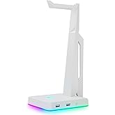 IFYOO RGB Gaming Headset Stand with 2 USB Ports, Game Headphone Mount for PC, Xbox One, PS4, Switch, Earphone Holder Hanger, Great for Gaming Stations, Fancy Desk Gamer Accessories, White