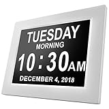 [Newest Version] American Lifetime Day Clock - Extra Large Impaired Vision Digital Clock with Battery Backup & 5 Alarm Options (Black) (White Finish)