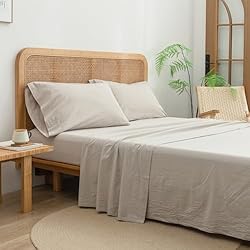 BESTOUCH Sheet Set 100% Washed Cotton Linen Feel