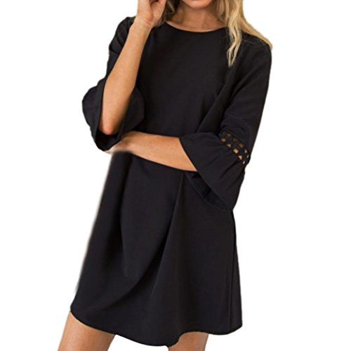Tsmile Womens Mini Dress Clearance Hollow Out Fashion 3/4 Flare Sleeve Dress Ladies Evening Cocktail Party Dress (Black-1, S)