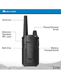 Midland - X-TALKER T290VP4, Radio de dos vías GMRS GMRS de 36 canales - Walkie Talkie de hasta 40 Millas, 121 códigos de privacidad, NOAA Weather Scan + Alert (Paquete de par) (Negro / Plateado)