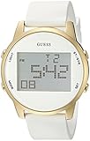GUESS Men's U0815L1 Trendy Gold-Tone Stainless Steel Watch with Digital Dial and White Strap Buckle