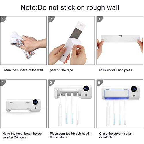 Vinkki UV Toothbrush Sanitizer Wall Mounted Bathroom LED UV Toothbrush Holder Toothbrush Organizer 2000mAh Charging Timing Function 4 Slots for Family Ladies Men Baby Kids Bathroom - Thumbnail 4