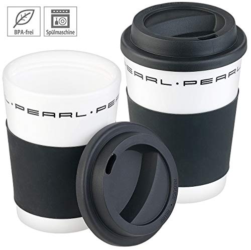 PEARL Kaffeebecher: 2er-Set Coffee-to-go-Becher mit Deckel, 350 ml, doppelwandig, BPA-f (Kaffee-to-Go-Becher, Isolierbecher mit Manschetten, Mikrowelle) – Bild 3