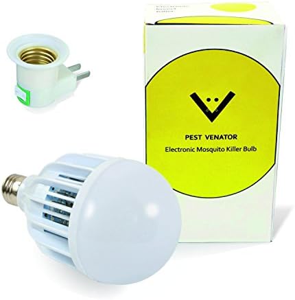 Pest Venator Bug Zapper Light Bulb – 2-in-1 Indoor Outdoor Electronic Mosquito Killer for Home Office Garage Patio Porch – Fits Standard Light Fixture E27 LED White Bulb 110V/220V