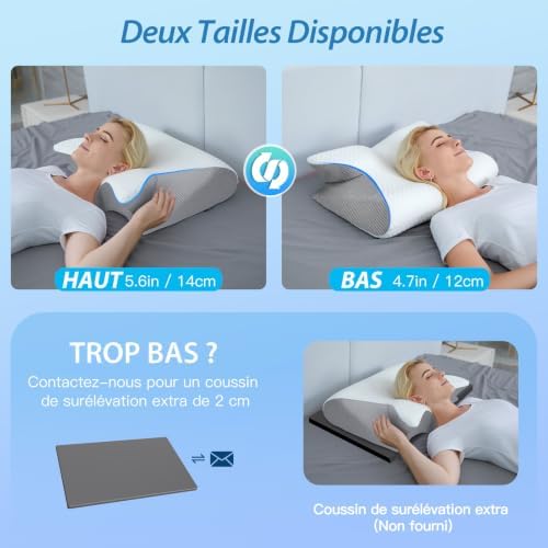 Oreiller Cervical à Mémoire de Forme pour Tous Les Dormeurs, Gris