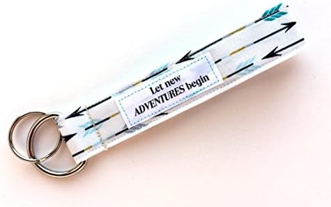 Keychain Wristlet - Let new Adventures begin - Key Wrist Lanyard with Blue Arrows