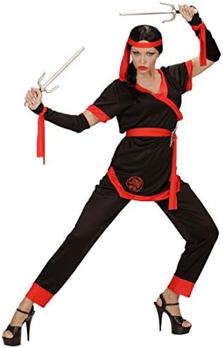 Amakando Original Disguise Ninja Warrior / Black-Red in size L (UK 16-18) / Sporty and stylish Shinobi Suit for Women / Perfect for Carnival & Fancy Dress Parties