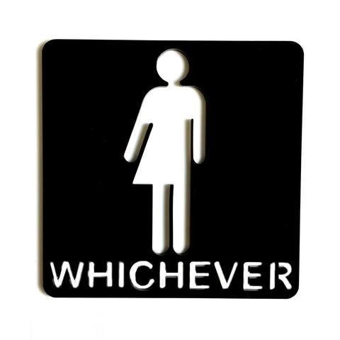 Super Cool Creations Unisex Toilet Door Sign - 'Whichever' - Black - 45 x 45 cm