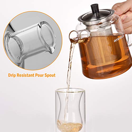 Glass Teapot with Infuser, Blooming and Loose Leaf Tea Pot Tea Maker Stainless Steel Infuser - Stovetop Safe